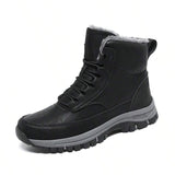 Botas De Invierno Antideslizantes Para Hombre, Calidas Botas De Nieve De Trabajo Al Aire Libre Deportivas Negras, Tallas Grandes Para Senderismo Y Trabajo