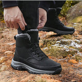 Botas De Invierno Antideslizantes Para Hombre, Calidas Botas De Nieve De Trabajo Al Aire Libre Deportivas Negras, Tallas Grandes Para Senderismo Y Trabajo