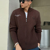 DAZY Cardigan Con Cremallera Delantera Para Hombres Con Lema Bordado