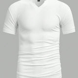 Manfinity Homme Camiseta De Manga Corta Con Cuello En V De Color Liso Simple Para Hombre