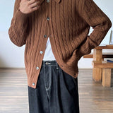 DAZY Cardigan De Punto De Cable Para Hombre Con Botones Frontales