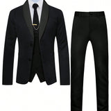 Manfinity Mode Conjunto De Chaqueta De Traje De Doble Botonadura De Cuello Chal Para Hombre Con Chaleco Y Pantalon