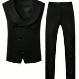 Manfinity Mode Conjunto De Chaqueta De Traje De Doble Botonadura De Cuello Chal Para Hombre Con Chaleco Y Pantalon