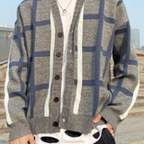 Manfinity Hypemode Cardigan A Cuadros De Hombre Con Botones, De Estilo Sencillo Y Abierto Por Delante