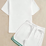 Manfinity Sporsity Conjunto De 2 Piezas Para Hombre De Camiseta Suelta Con Estampado De Letra Y Pantalones Cortos Casuales