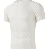 Sweater De Manga Corta Casual De Punto Para Hombre Con Cuello Redondo