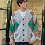 Manfinity Sporsity Cardigan Holgado Con Hombros Caidos Y Patron De Cuadros De Diamantes Para Hombre