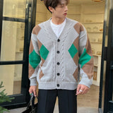 Manfinity Sporsity Cardigan Holgado Con Hombros Caidos Y Patron De Cuadros De Diamantes Para Hombre