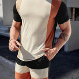 Manfinity Homme Conjunto De Dos Piezas De Camiseta Y Pantalones Cortos Con Bloques De Color Para Hombre
