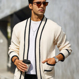 Manfinity Homme Cardigan Para Hombre Con Borde Y Puntada Bloqueada Con Doble Bolsillo