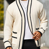 Manfinity Homme Cardigan Para Hombre Con Borde Y Puntada Bloqueada Con Doble Bolsillo