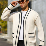 Manfinity Homme Cardigan Para Hombre Con Borde Y Puntada Bloqueada Con Doble Bolsillo