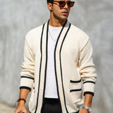 Manfinity Homme Cardigan Para Hombre Con Borde Y Puntada Bloqueada Con Doble Bolsillo