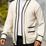 Manfinity Homme Cardigan Para Hombre Con Borde Y Puntada Bloqueada Con Doble Bolsillo