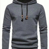 Sudadera Con Capucha De Textura Solida Para Hombre Con Cordon