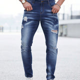 Manfinity LEGND Jeans Lavados Para Hombre Con Diseno Desgastado Y Agujeros