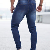 Manfinity LEGND Jeans Lavados Para Hombre Con Diseno Desgastado Y Agujeros