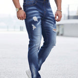 Manfinity LEGND Jeans Lavados Para Hombre Con Diseno Desgastado Y Agujeros