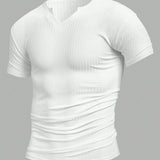 Manfinity Homme Camiseta De Manga Corta Con Cuello En V De Color Liso Simple Para Hombre