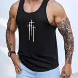 Manfinity Homme Top De Tanque De Talla Grande Para Hombres Con Patron De Herramienta En La Parte Posterior Y Estampado De Cruz