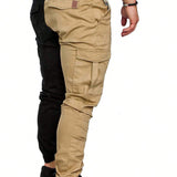 Manfinity Homme Pantalones De Carga Sueltos Con Cintura Ajustable Y Cordon En Dos Tonos Para Hombre