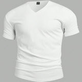 Manfinity Basics Camiseta De Manga Corta Con Cuello En V Y Color Solido Para Hombre