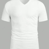 Manfinity Basics Camiseta De Manga Corta Con Cuello En V Y Color Solido Para Hombre