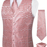 Chaleco De Traje De Punto Con Botones Y Estampado Jacquard De Cachemira Para Hombres, Ideal Para San Valentin