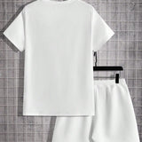 Manfinity Sporsity Conjunto de verano de camiseta de manga corta y shorts para hombres tejido en color blanco y estampado con letras