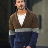 Manfinity Homme Cardigan De Bloque De Color Con Cuello Chal Para Hombre