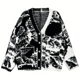 Cardigan Holgado Con Estampado Tie-dye Para Hombre Con Bolsillos Dobles