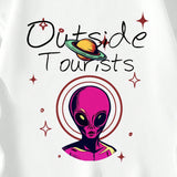 Sudadera Tipo Pulover Con Forro Calido De Talla Grande Para Hombre Con Estampado De Extraterrestre Y Letras