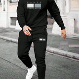 Conjunto De Sudadera Etragrande Y Pantalones Deportivos Con Estampado De Letras Casuales Para Hombres