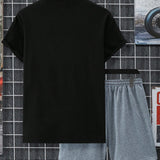 Manfinity LEGND Conjunto De Camiseta De Manga Corta Con Estampado De Dibujos Animados Y Pantalones Cortos Para Hombre