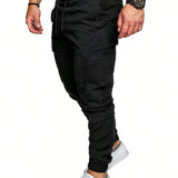 Manfinity Homme Pantalones De Cintura Con Cordon Y Bolsillos Diagonales Para Hombres