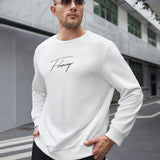 Manfinity Homme Sudadera Casual De Cuello Redondo Y Talla Grande Para Hombre Con Patron De Letras Y Tejido De Punto