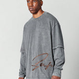 SUMWON Double Layer Long Sleeve Tee With Embroidered Logo