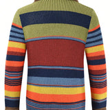 Cardigan Con Botones Y Cuello Chal A Rayas Con Bloques De Color Para Hombre