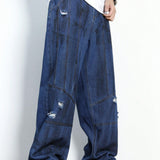 ROMWE Grunge Punk Jeans De Hombre Simples De Color Solido Y Con Aspecto Envejecido