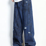 ROMWE Grunge Punk Jeans De Hombre Simples De Color Solido Y Con Aspecto Envejecido