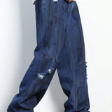 ROMWE Grunge Punk Jeans De Hombre Simples De Color Solido Y Con Aspecto Envejecido