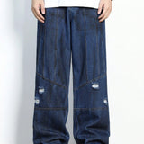 ROMWE Grunge Punk Jeans De Hombre Simples De Color Solido Y Con Aspecto Envejecido