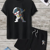 Manfinity Homme Hombres con estampado de astronauta Camiseta & de cintura con cordon Shorts