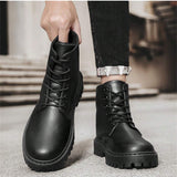 Botas Para Hombres, Zapatos Suela Gruesa, De Alta Gama, Multifuncionales, Ropa De Trabajo Negra De Media Pantorrilla Para Hombres, Zapatos