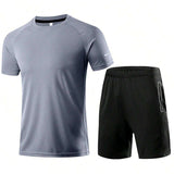 Conjunto de camiseta de manga corta y pantalones cortos para hombre para deportes al aire libre y fitness casual, ropa deportiva de secado rapido para entrenamiento y correr, traje atletico, conjunto de ropa deportiva para hombres