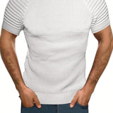 Sweater De Manga Corta Casual De Punto Para Hombre Con Cuello Redondo