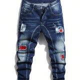 Manfinity LEGND Hombres Jeans algodon desgarro con parche