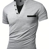 Manfinity Homme Camiseta De Manga Corta Con Cuello De Muesca Para Hombre