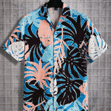 Manfinity Chillmode Conjunto De Camisa De Manga Corta Con Estampado Tropical Y Pantalones Cortos De Color Liso Para Hombre