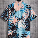 Manfinity Chillmode Conjunto De Camisa De Manga Corta Con Estampado Tropical Y Pantalones Cortos De Color Liso Para Hombre